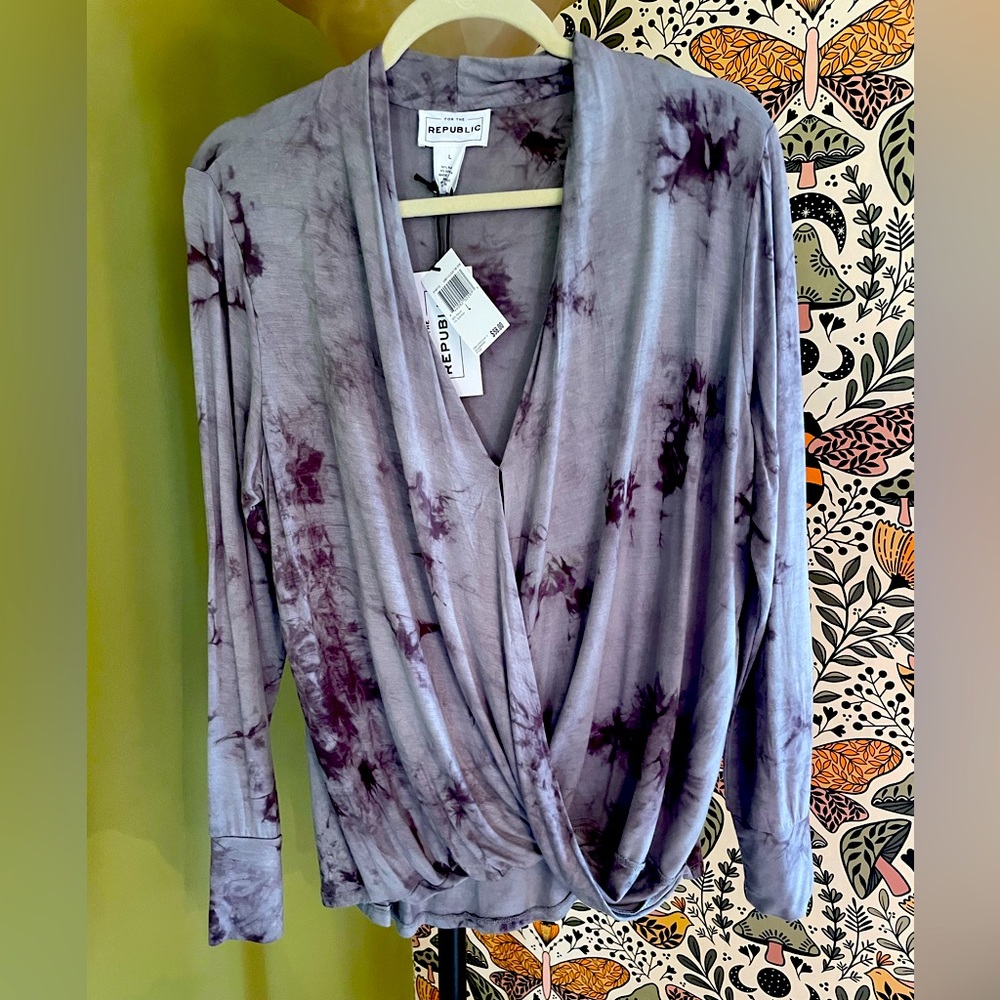 For The Republic Cloud Tie Die Surplice Top